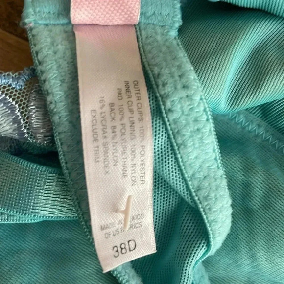 NWOT Victoria's Secret VTG Turquoise Baby Blue Floral Bows Embroidered Demi Bra - Picture 9 of 9